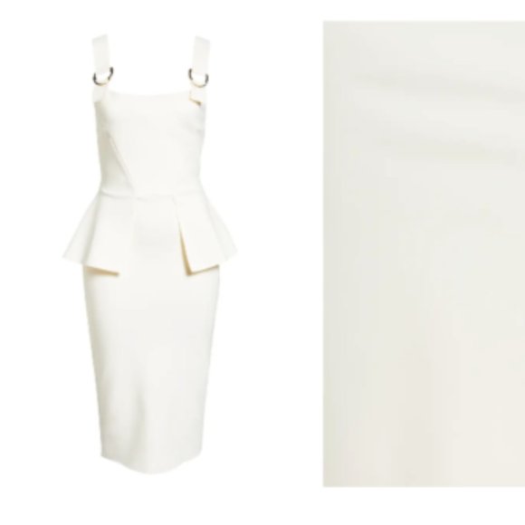 CHIARA BONI LA PETITE ROBE TORQUATA PEPLUM D-RING CREAM SHEATH DRESS 52 IT/16 US - Picture 6 of 6